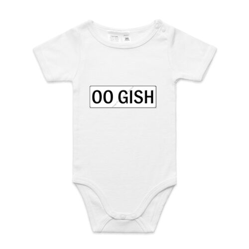 OO GISH number-plate on mini-me one piece toddler  Thumbnail