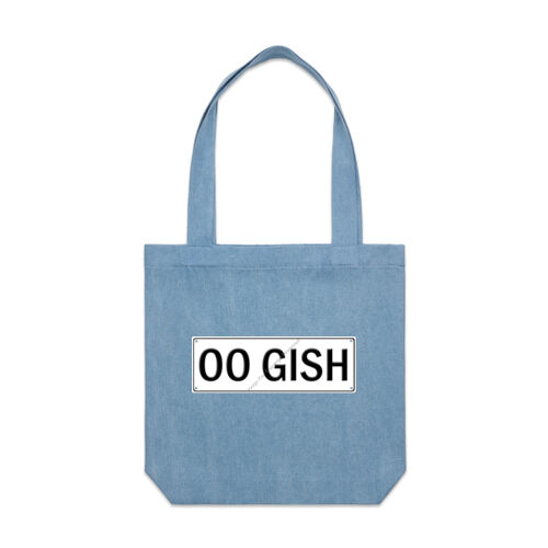 OO GISH number-plate on denim carry bag Thumbnail